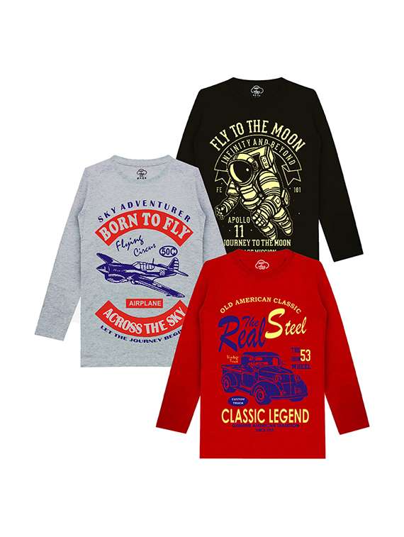 kids round neck printed t-shirts combo - 21667030 - Zoom Image - 0