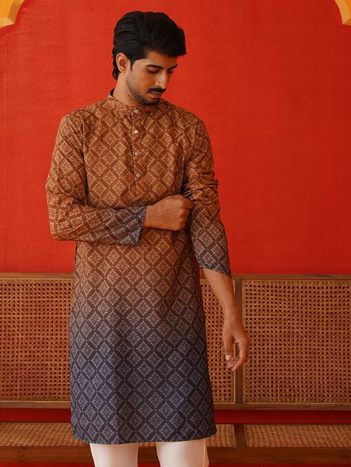 men mandarin neck printed long kurta - 21667088 - Standard Image - 0