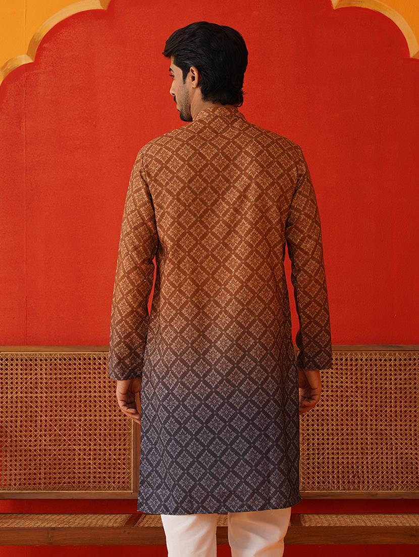 men mandarin neck printed long kurta - 21667088 - Standard Image - 3