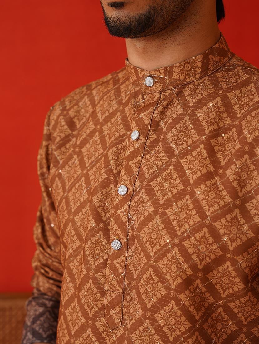 men mandarin neck printed long kurta - 21667088 - Standard Image - 5