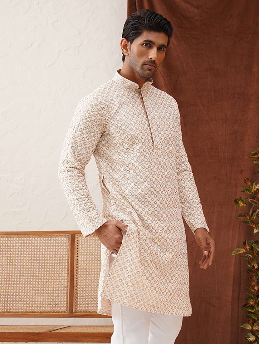 men mandarin neck embroidered long kurta - 21667093 - Zoom Image - 0