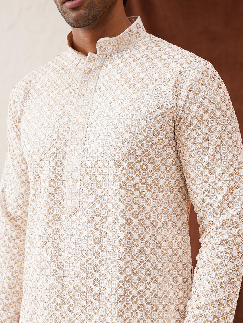 men mandarin neck embroidered long kurta - 21667093 - Standard Image - 5