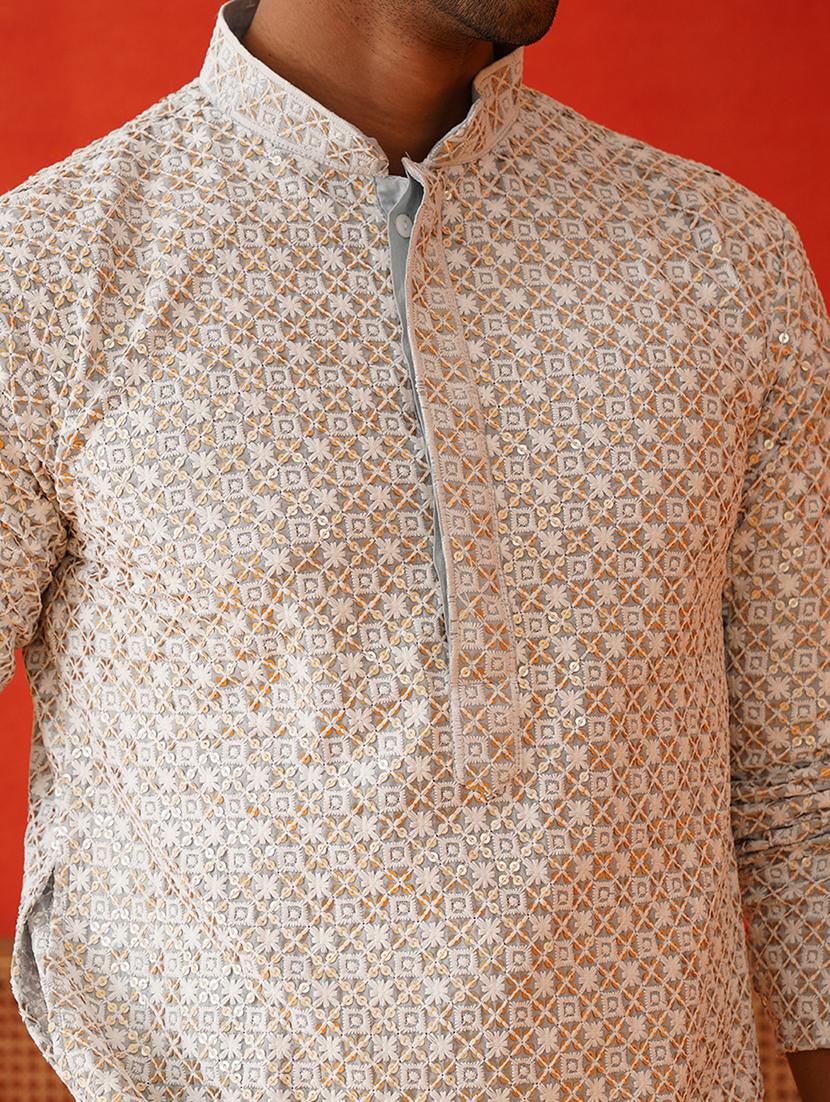 men mandarin neck embroidered long kurta - 21667094 - Standard Image - 5