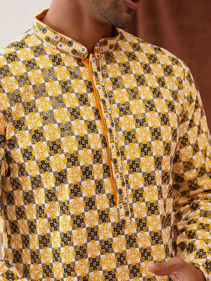 men mandarin neck printed long kurta - 21667097 - Standard Image - 5