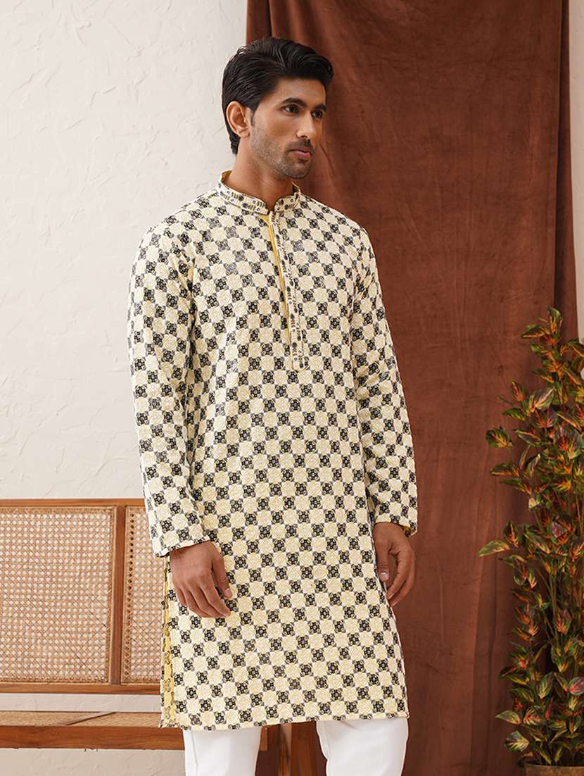 Men Mandarin Neck Printed Long Kurta - 21667099 -  Standard Image - 3