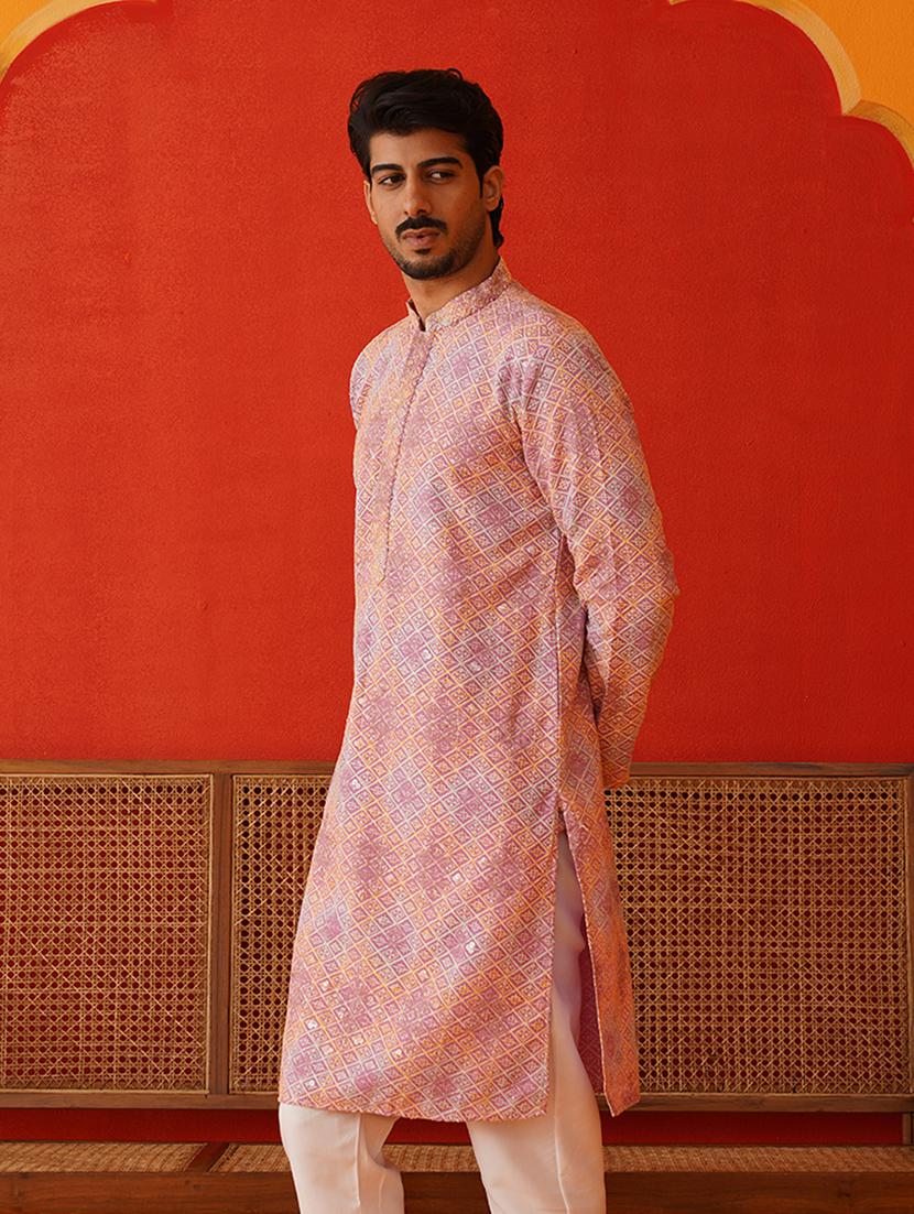 men mandarin neck embroidered long kurta - 21667101 - Zoom Image - 0