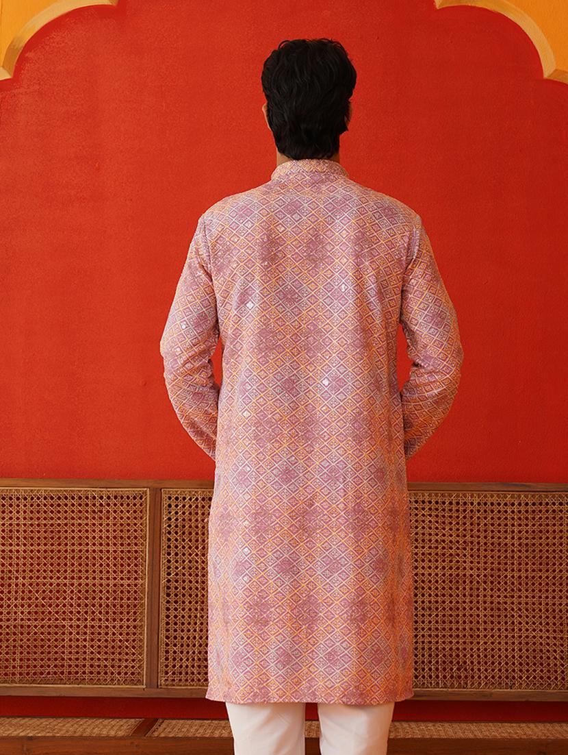 men mandarin neck embroidered long kurta - 21667101 - Standard Image - 3