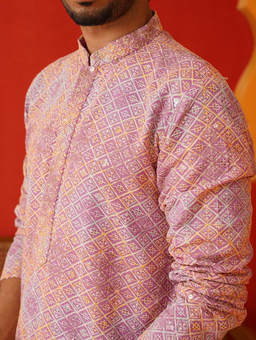 men mandarin neck embroidered long kurta - 21667101 - Standard Image - 5
