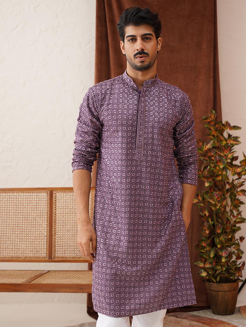 men mandarin neck embroidered long kurta - 21667107 - Zoom Image - 0