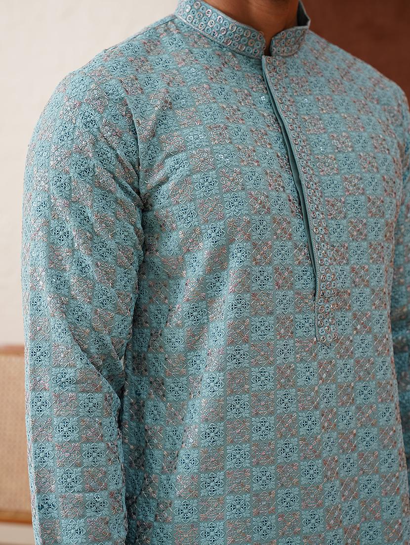 men mandarin neck embroidered long kurta - 21667111 - Standard Image - 5