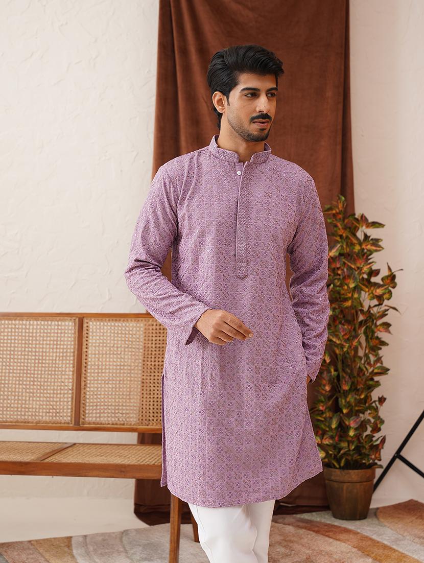 men mandarin neck embroidered long kurta - 21667112 -  Zoom Image - 0