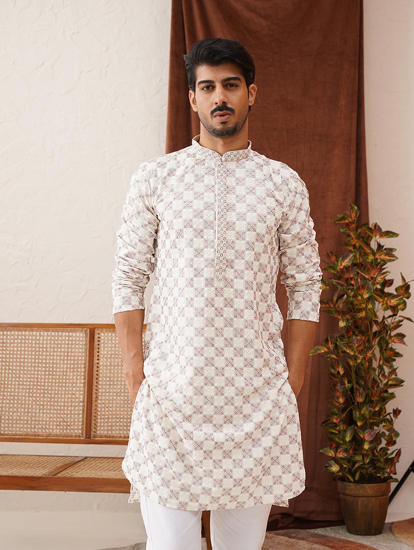 men mandarin neck embroidered long kurta - 21667113 -  Zoom Image - 0