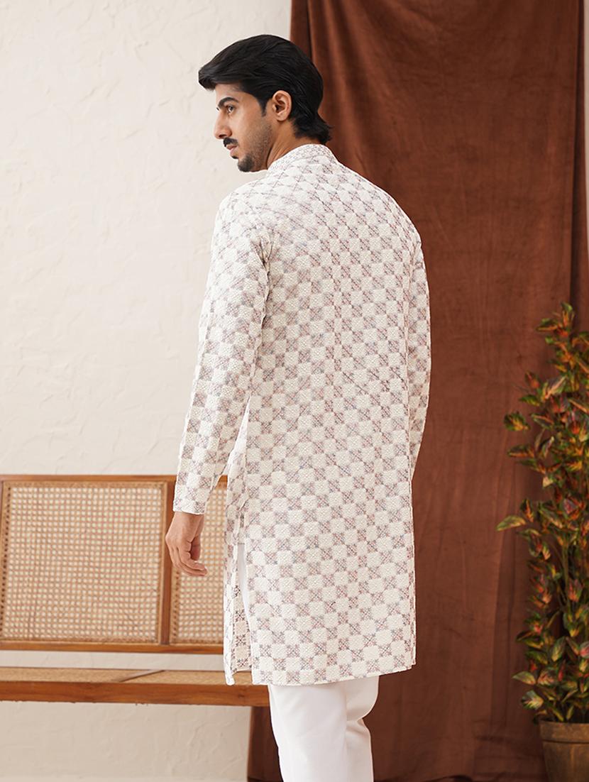 men mandarin neck embroidered long kurta - 21667113 - Standard Image - 3