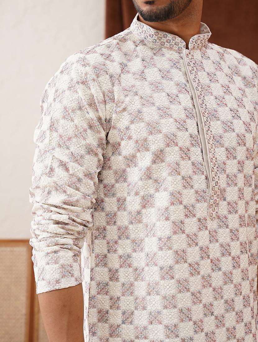 men mandarin neck embroidered long kurta - 21667113 - Standard Image - 5