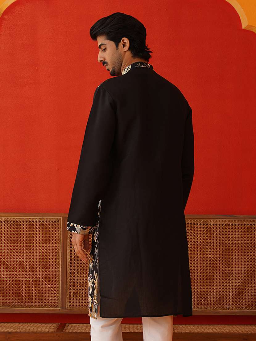 men mandarin neck embroidered long kurta - 21667119 -  Standard Image - 3