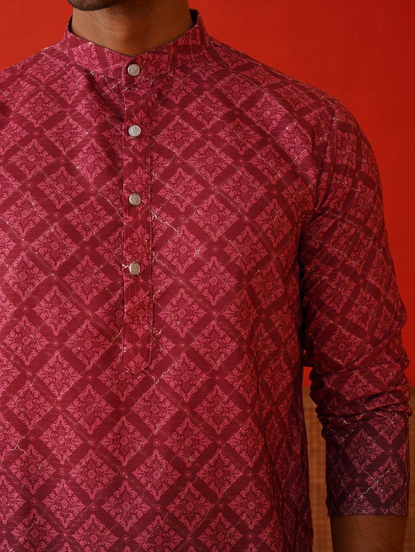 men printed sequin work long sleeves kurta - 21667124 - Standard Image - 5