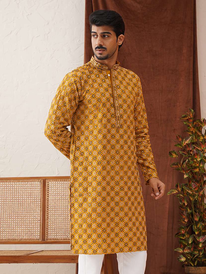 men mandarin neck embroidered long kurta - 21667127 - Zoom Image - 0