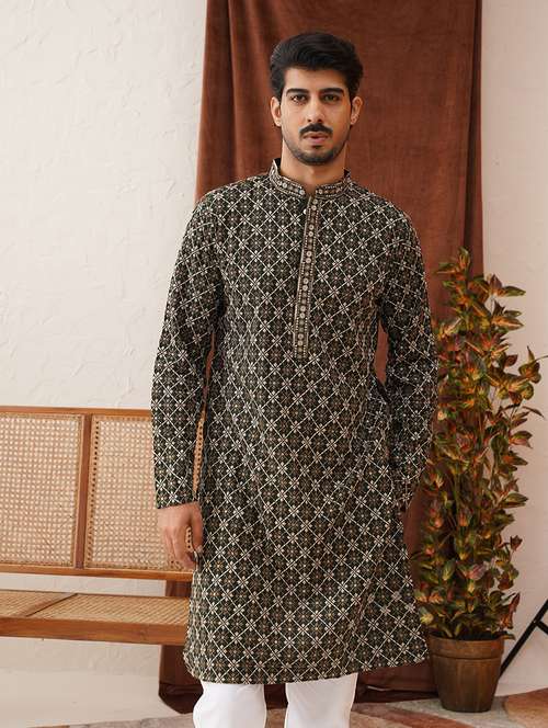 men mandarin neck embroidered long kurta - 21667129 -  Standard Image - 0