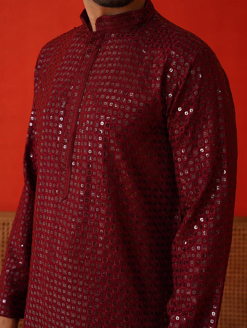 men mandarin neck sequined long kurta - 21667137 - Standard Image - 5