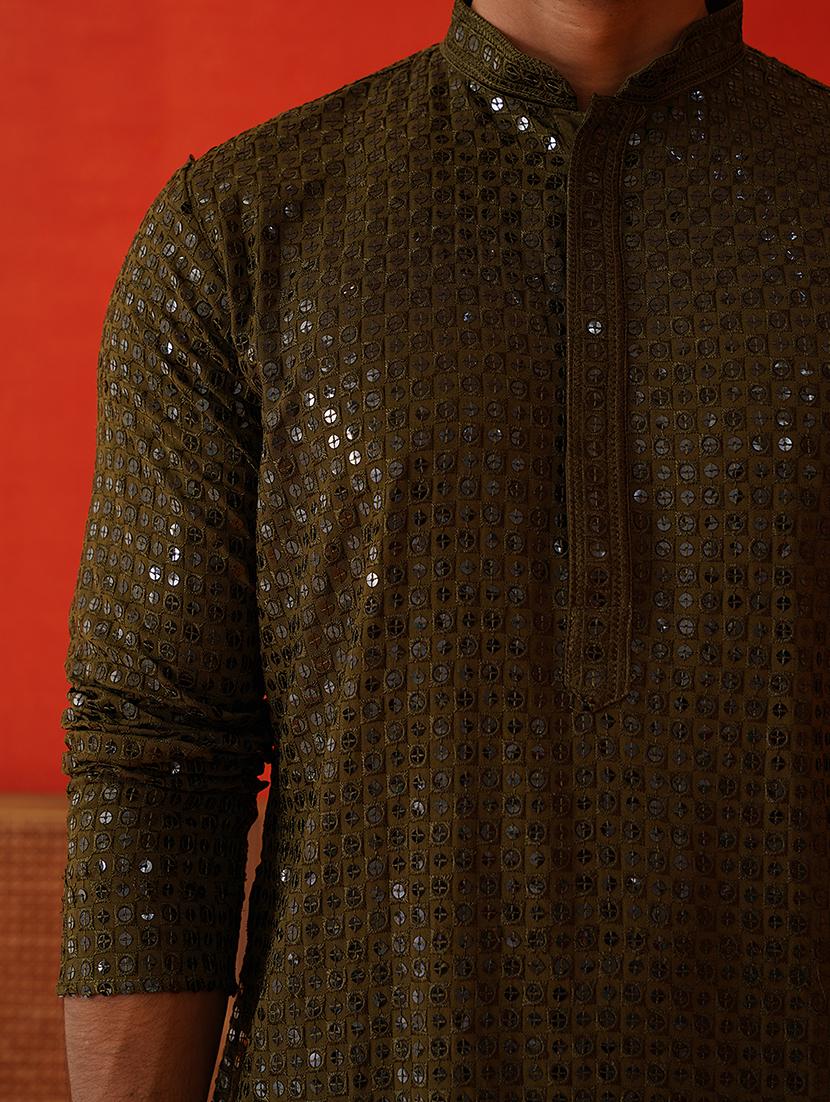 men mandarin neck sequined long kurta - 21667138 - Standard Image - 5