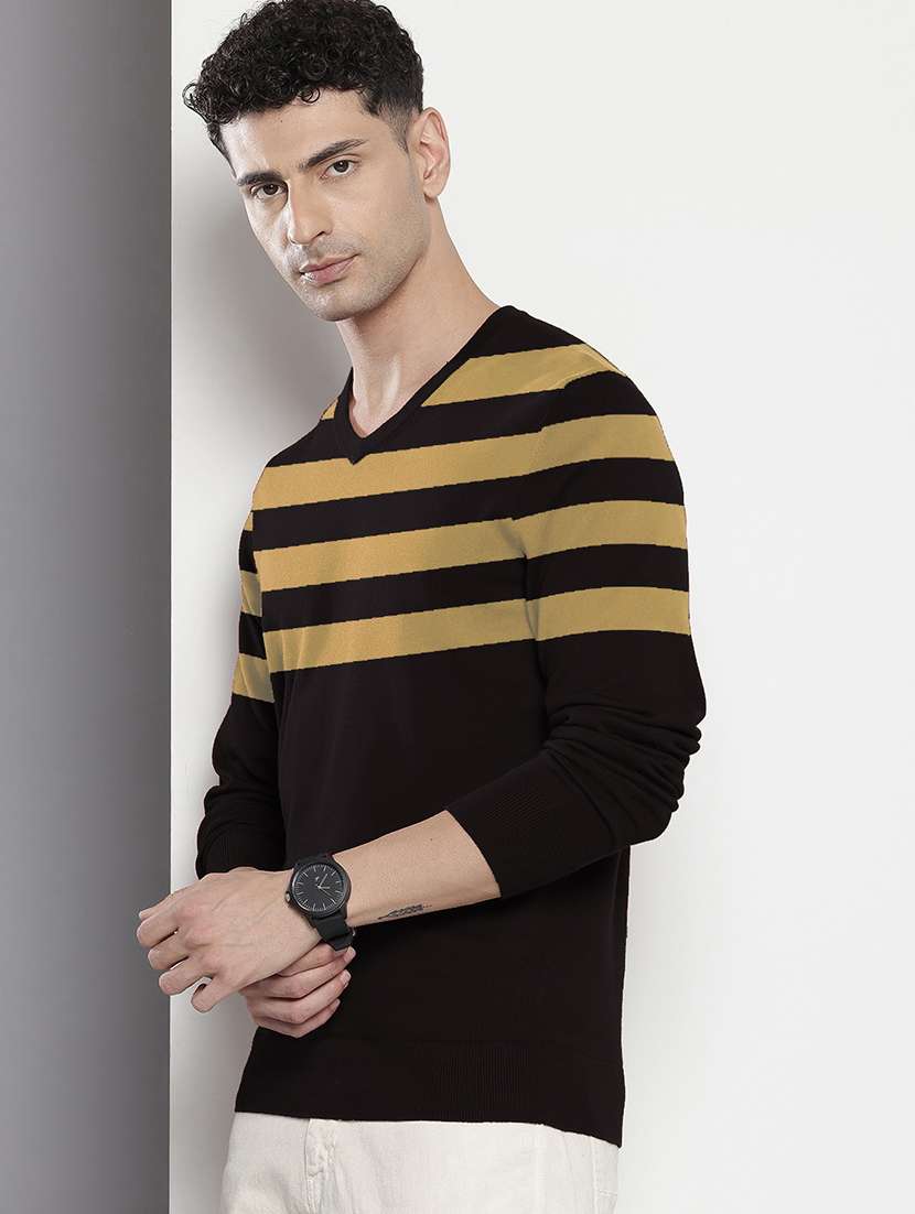 men v-neck striped pullover