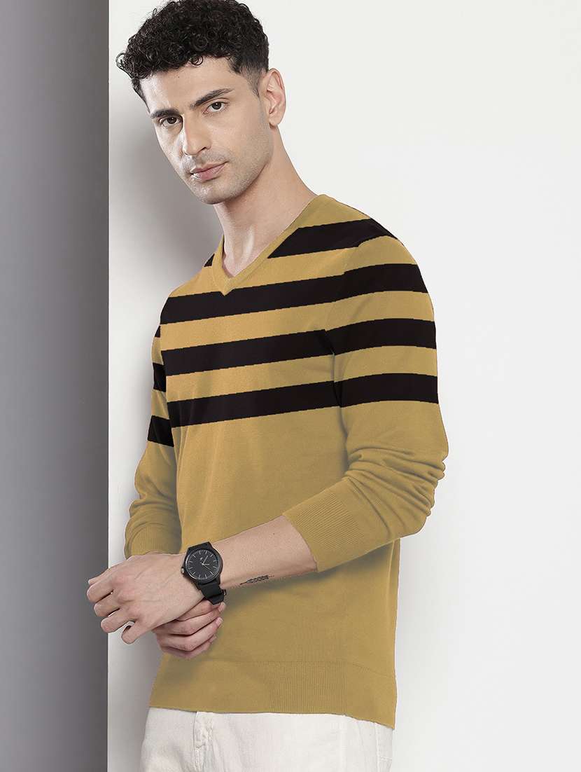 men v-neck striped pullover