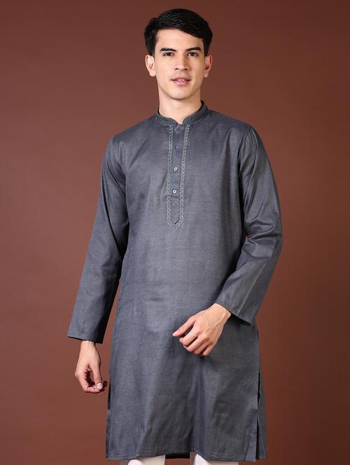 men embroidered long sleeve kurta - 21667607 - Standard Image - 0