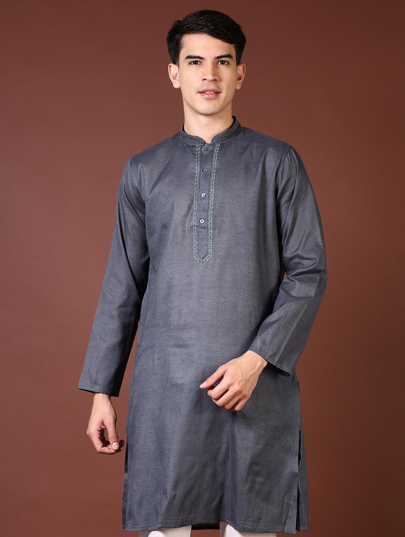 men embroidered long sleeve kurta