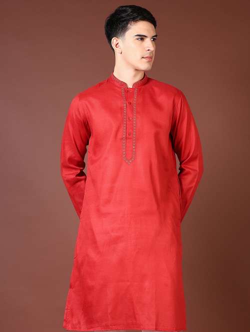 men embroidered long sleeve kurta