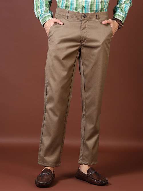 men solid mid rise flat front casual trouser - 21667678 - Standard Image - 0