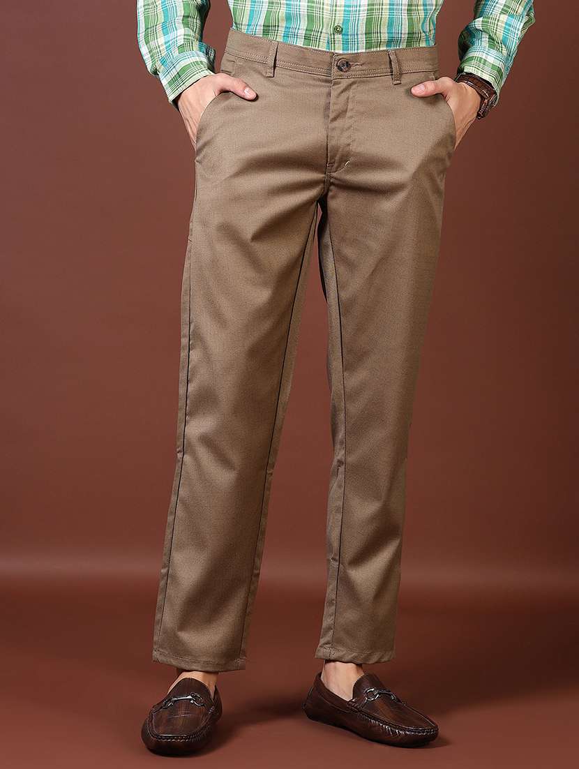 men solid mid rise flat front casual trouser - 21667678 - Zoom Image - 0