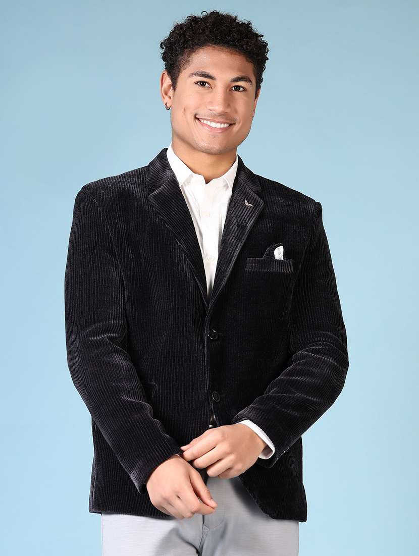 men solid long sleeve single breasted blazer