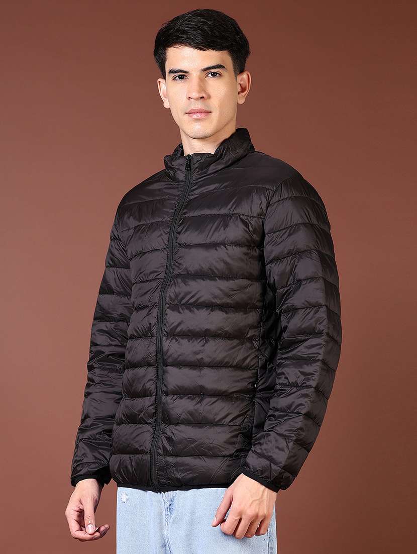 men's black stand collar quilted jacket - 21667736 -  Standard Image - 5