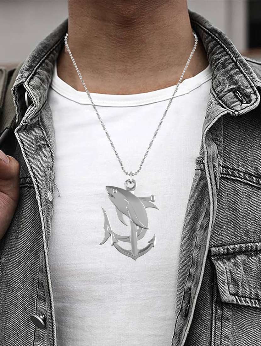 men anchor dolphin pendant with chain - 21667810 -  Standard Image - 3