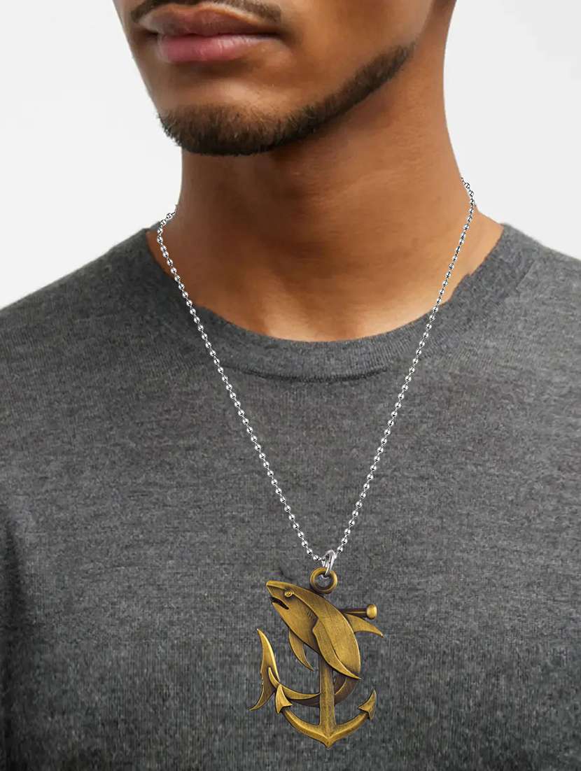 men anchor dolphin pendant with chain - 21667813 -  Standard Image - 3