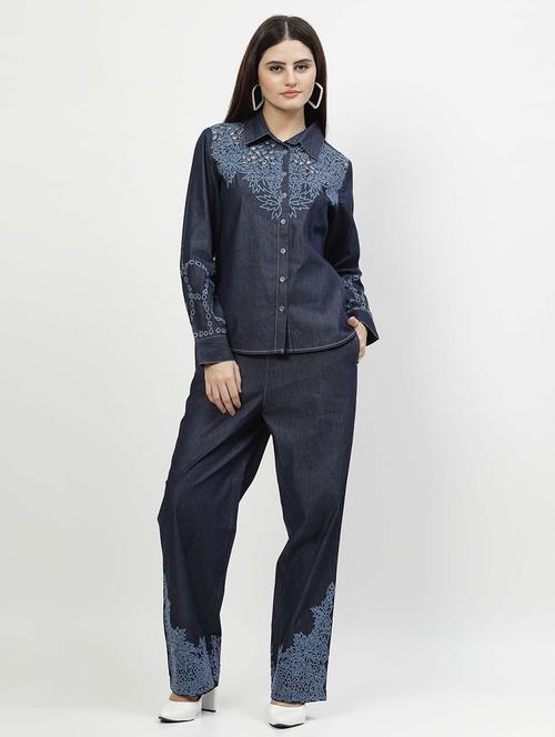 women embroidered shirt and trouser co-ord set - 21667814 -  Standard Image - 0