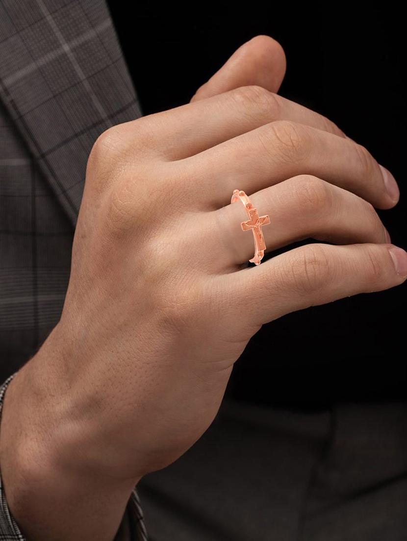 men brass rose gold crucifix cross chrisitian finger ring - 21667815 - Standard Image - 3