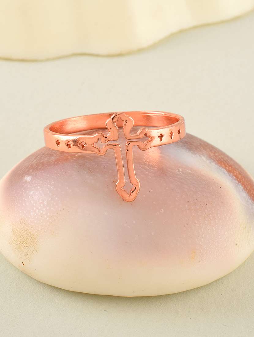 men brass rose gold crucifix cross chrisitian finger ring
