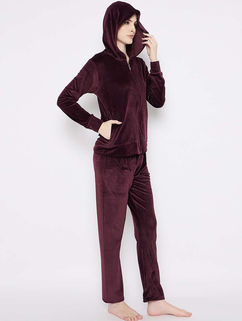 women solid nightwear sweatshirt & pyjama set - 21667827 -  Standard Image - 3