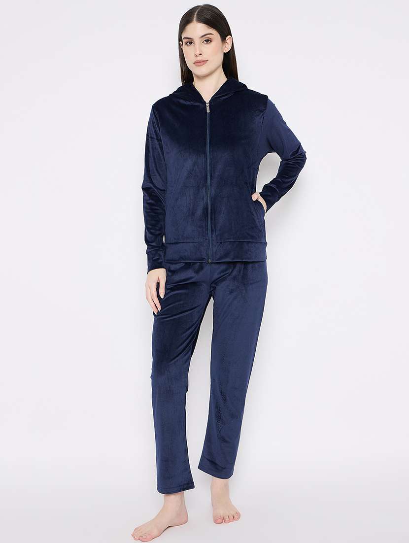 women solid nightwear sweatshirt & pyjama set