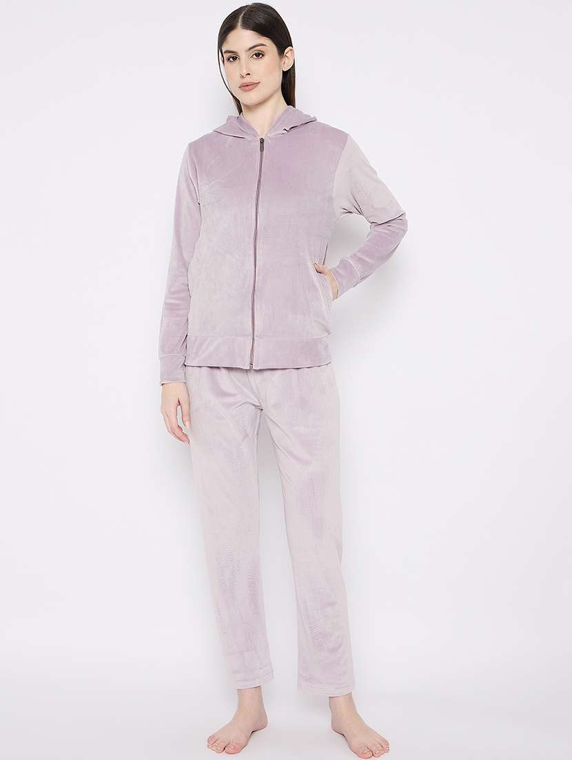 women solid nightwear sweatshirt & pyjama set