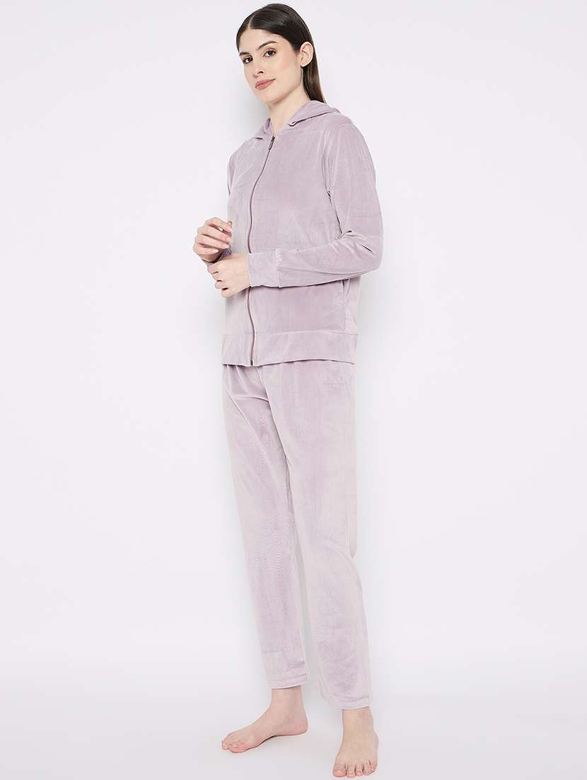 women solid nightwear sweatshirt & pyjama set - 21667829 -  Standard Image - 3