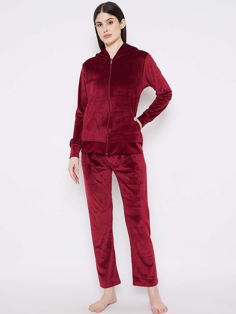 women solid nightwear sweatshirt & pyjama set - 21667830 -  Zoom Image - 0