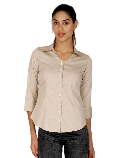 women solid collared slim fit shirt - 21667876 -  Standard Image - 0