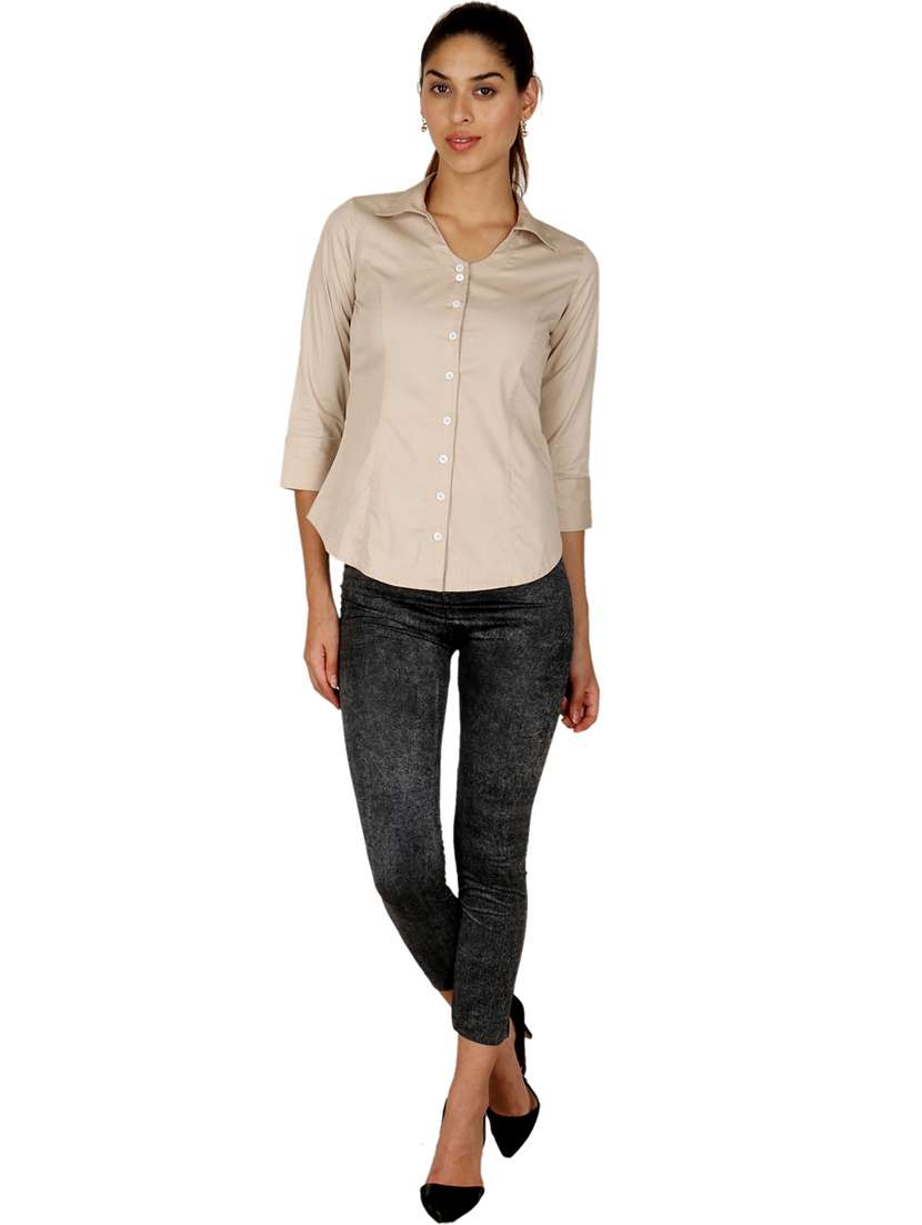 women solid collared slim fit shirt - 21667876 - Standard Image - 3