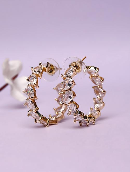 women circular white stone hoop earrings - 21667906 - Standard Image - 0