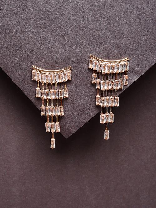 women white stone gold plated chandelier earrings - 21667914 - Standard Image - 0