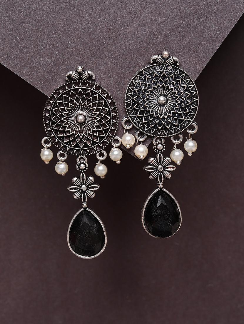 women black stone oxidized drop earrings - 21667922 - Zoom Image - 0