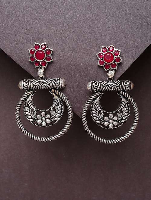 women red stone oxidized chandbali earrings - 21667924 -  Standard Image - 0