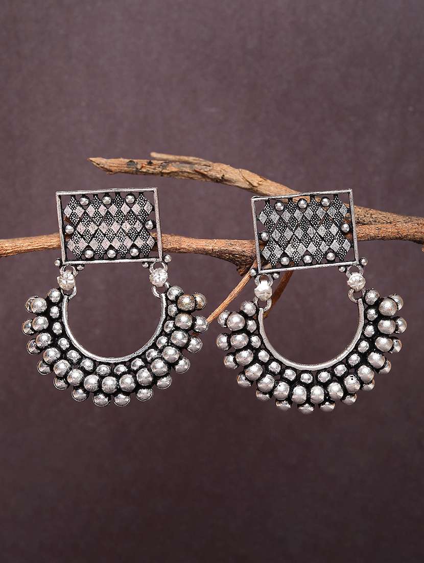 women silver plated oxidized chandbali earrings